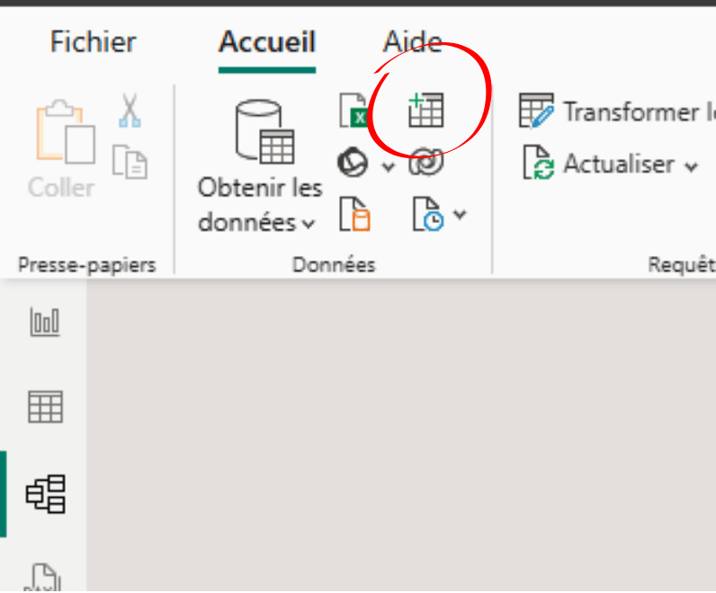 Créer une table manuellement dans PBI
